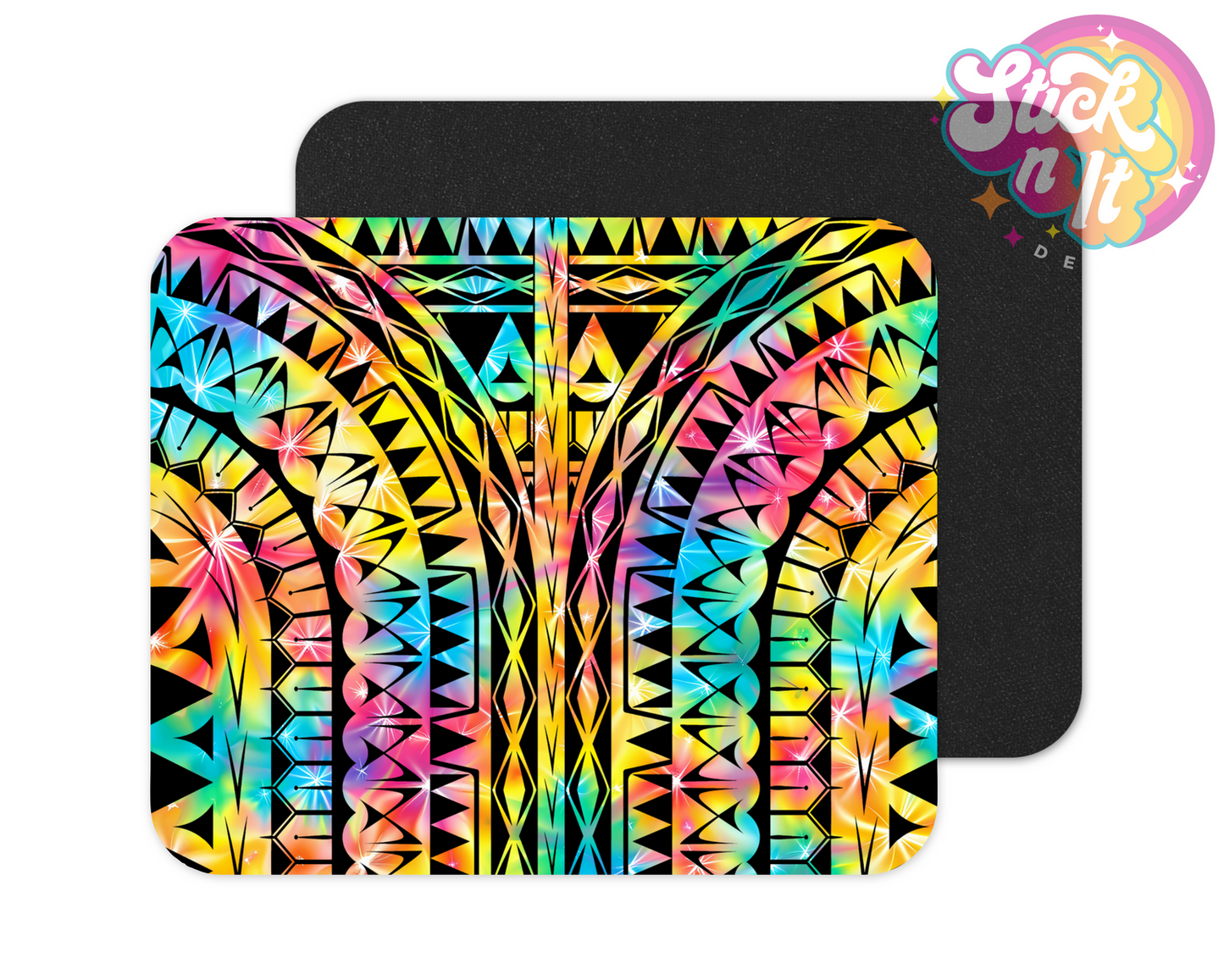 Mouse pad featuring Polynesian Cook Islands design on a tie dye background