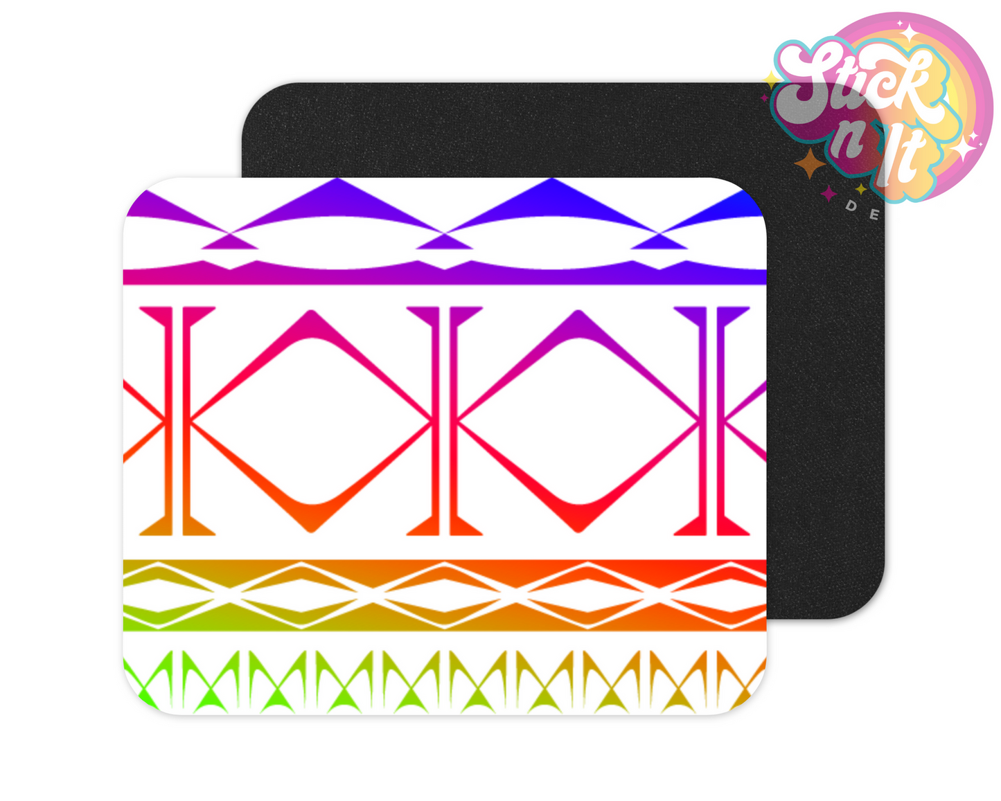 Mouse pad featuring Polynesian Cook Islands design on a neon background