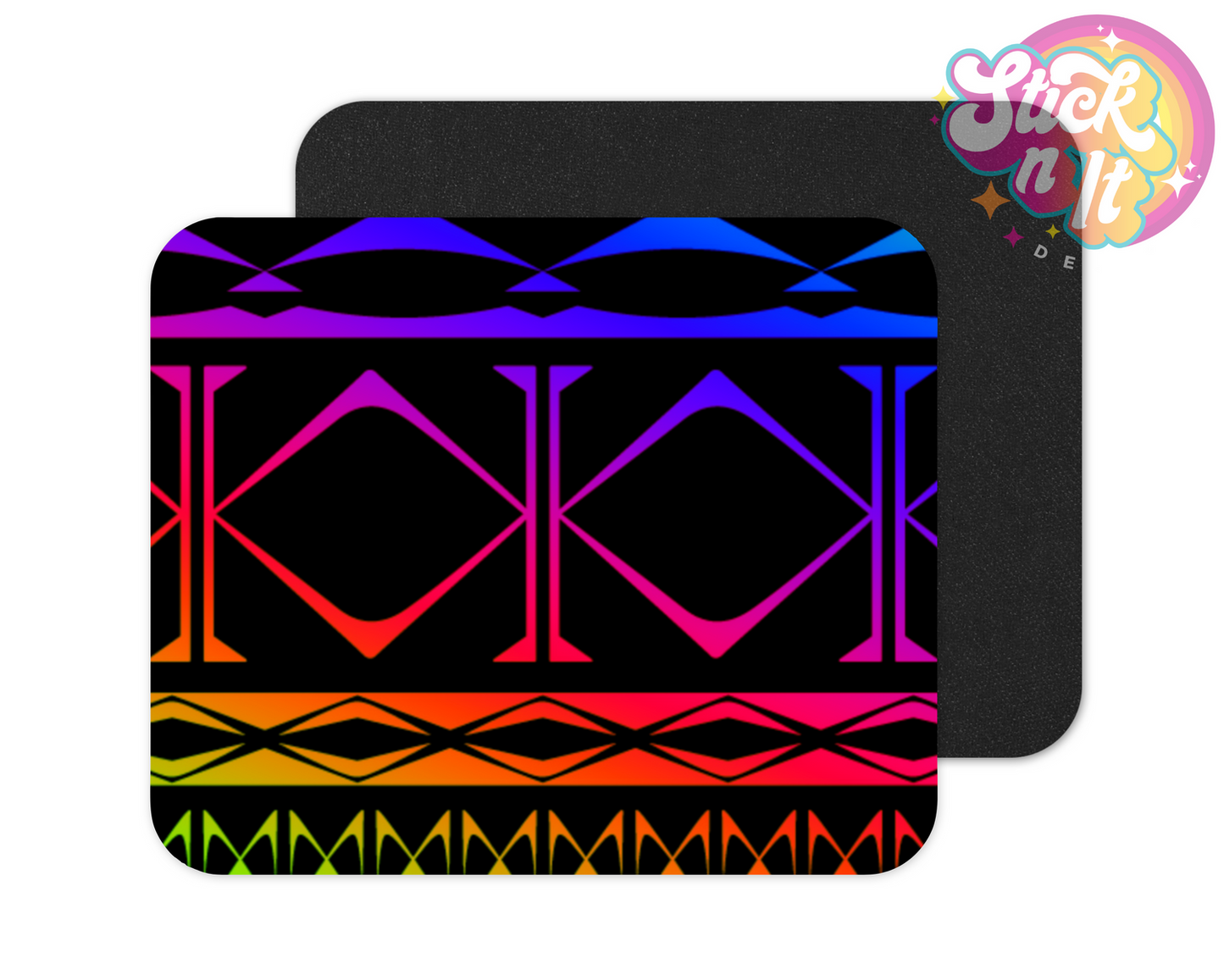 Mouse pad featuring Polynesian Cook Islands design in neon and black