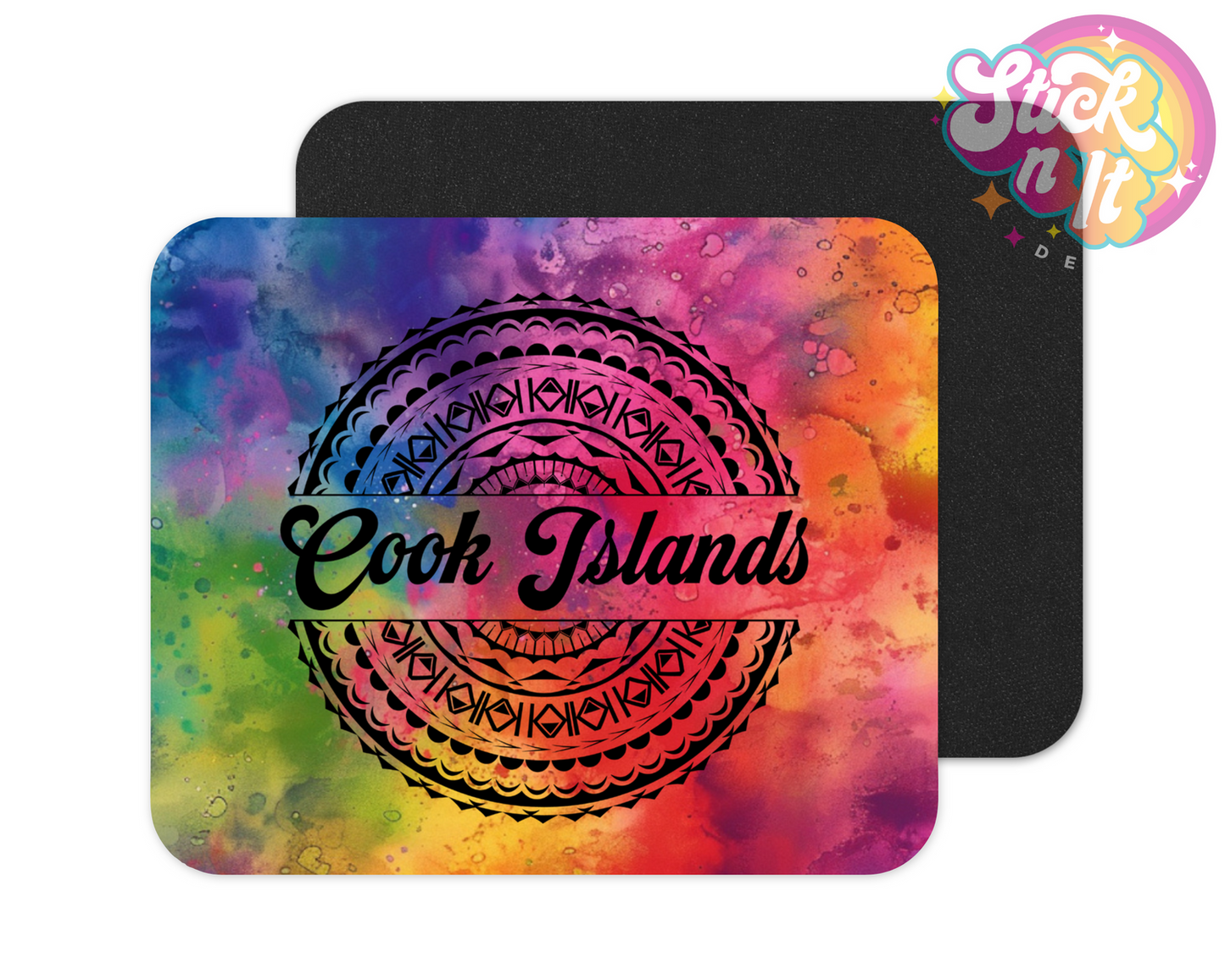 Mouse pad featuring Polynesian Cook Islands round design on a water colour back ground