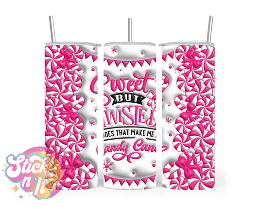 Stainless steel insulated tumbler featuring quote Sweet but twisted does that make me a candy cane