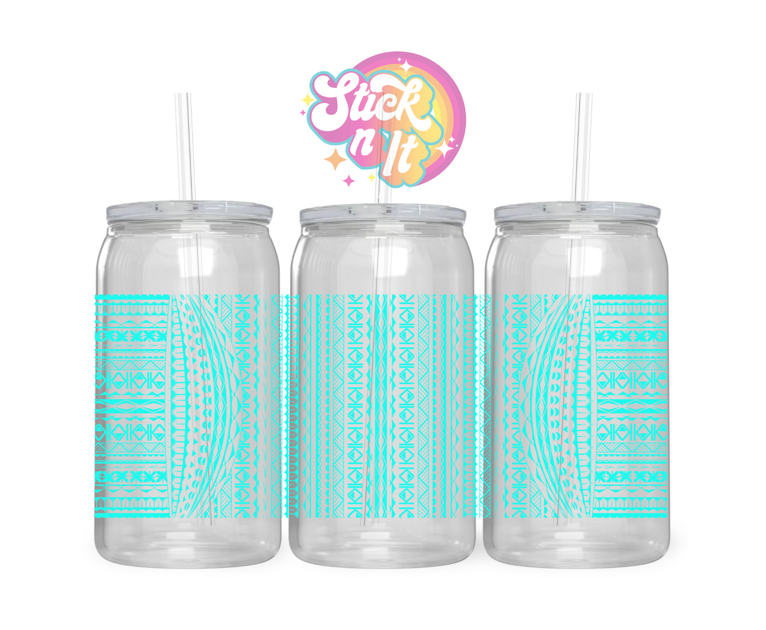Acrylic cup featuring a Pacific Islands Cook Islands design wrap in aqua