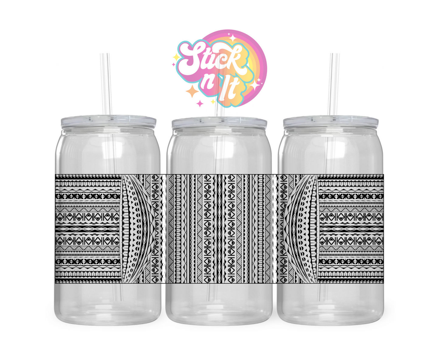 Acrylic cup featuring a Pacific Islands Cook Islands design wrap in black