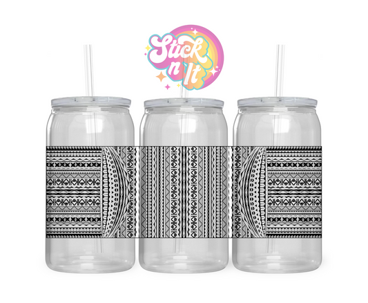 Acrylic cup featuring a Pacific Islands Cook Islands design wrap in black