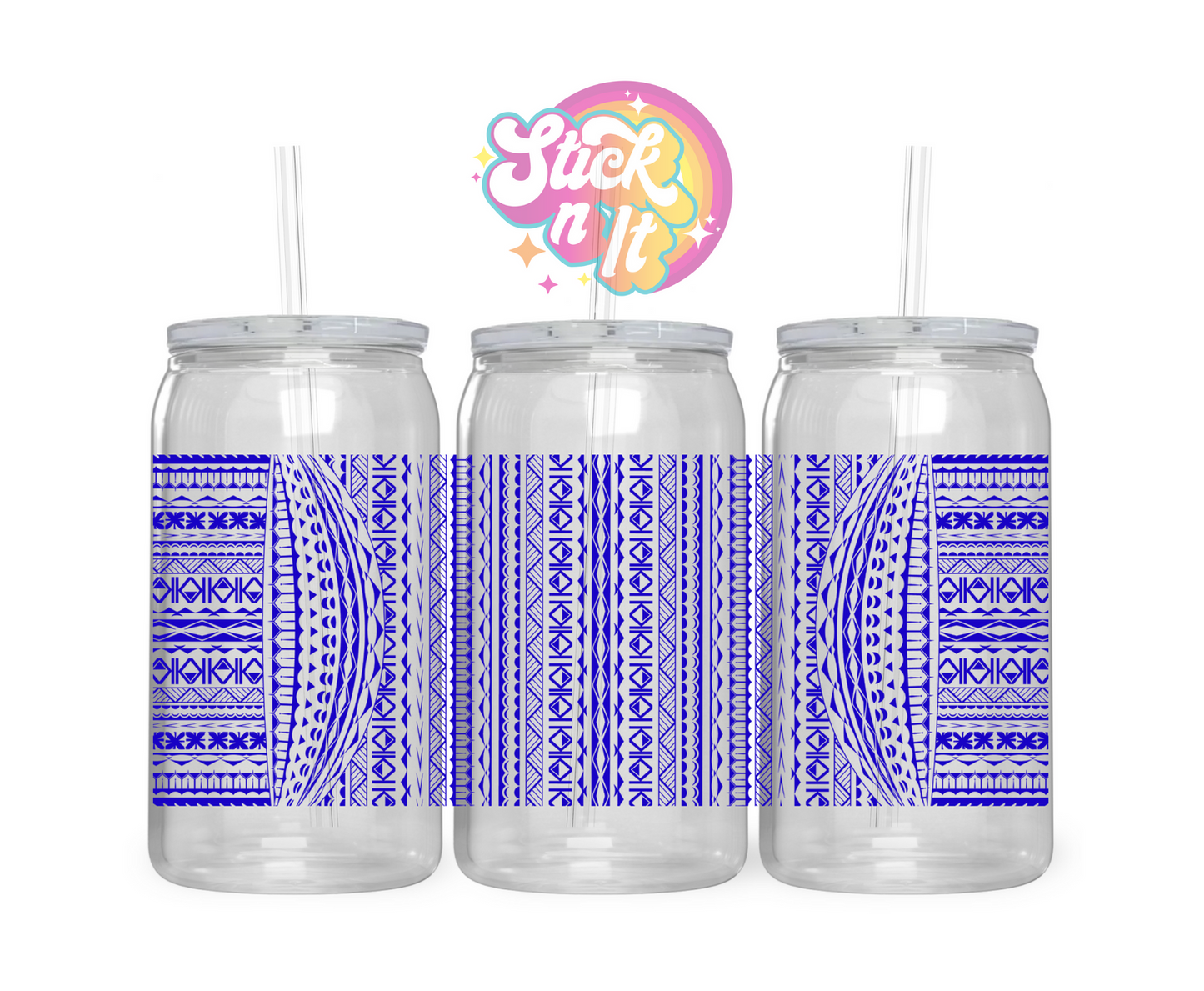 Acrylic cup featuring a Pacific Islands Cook Islands design wrap in blue
