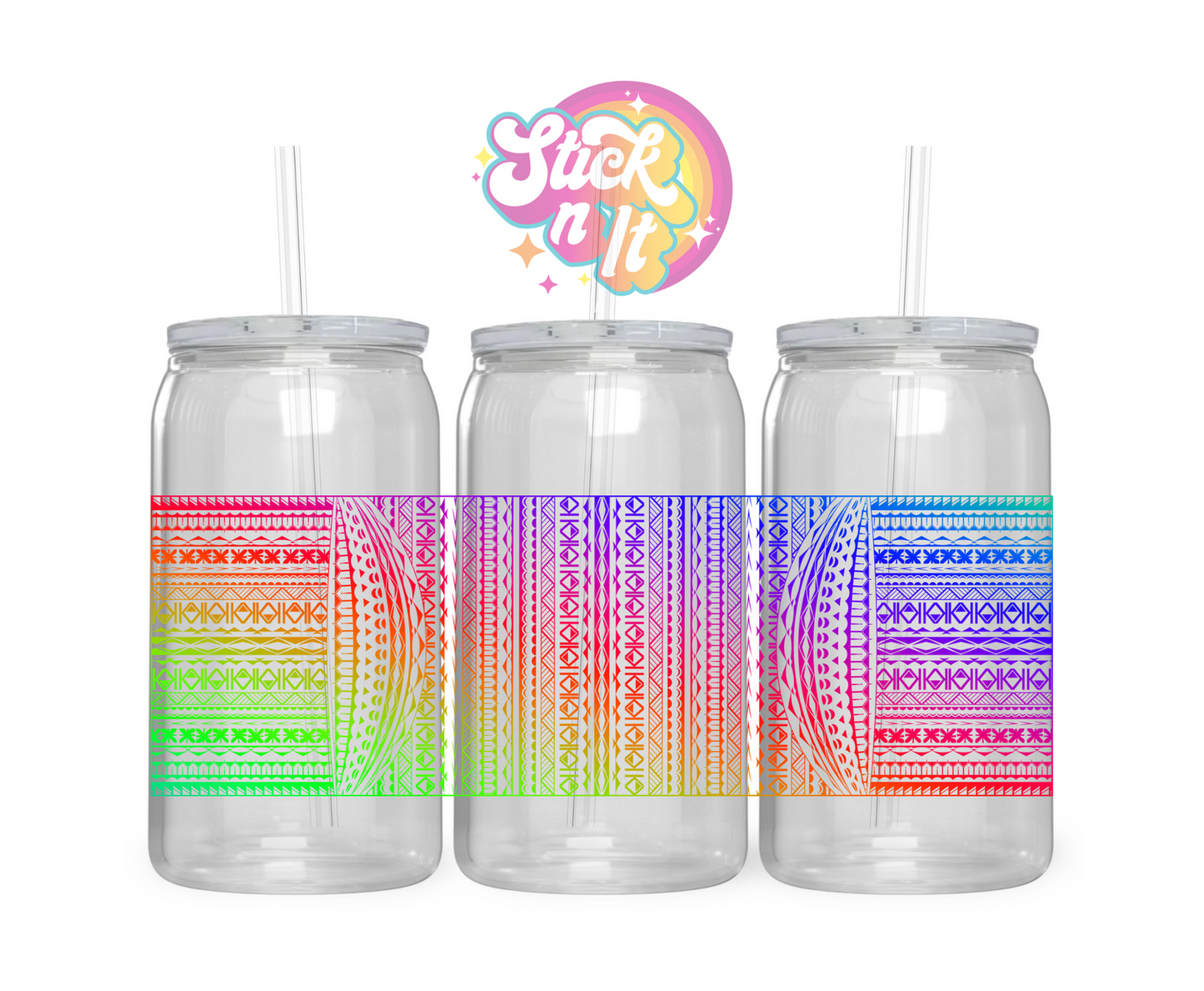 Acrylic cup featuring a Pacific Islands Cook Islands design wrap in neon