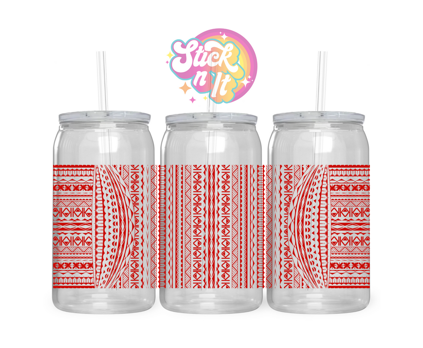 Acrylic cup featuring a Pacific Islands Cook Islands design wrap in red