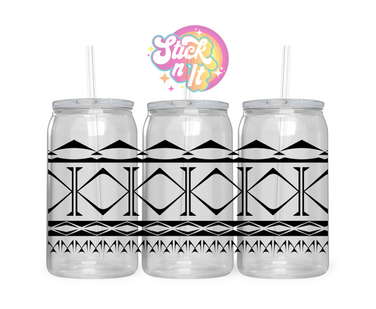 Acrylic cup featuring a Pacific Islands Cook Islands design in black