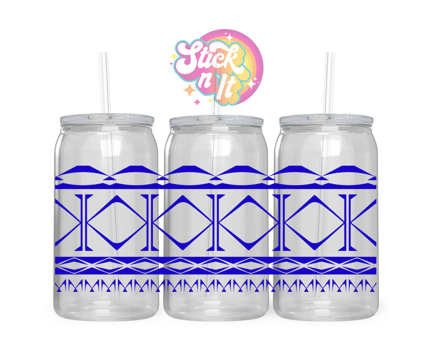 Acrylic cup featuring a Pacific Islands Cook Islands design in blue