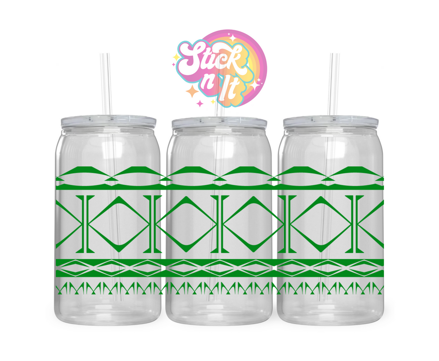 Acrylic cup featuring a Pacific Islands Cook Islands design in green