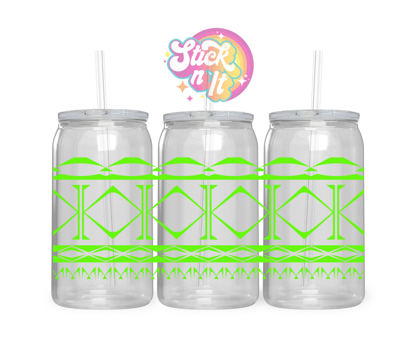 Acrylic cup featuring a Pacific Islands Cook Islands design in lime