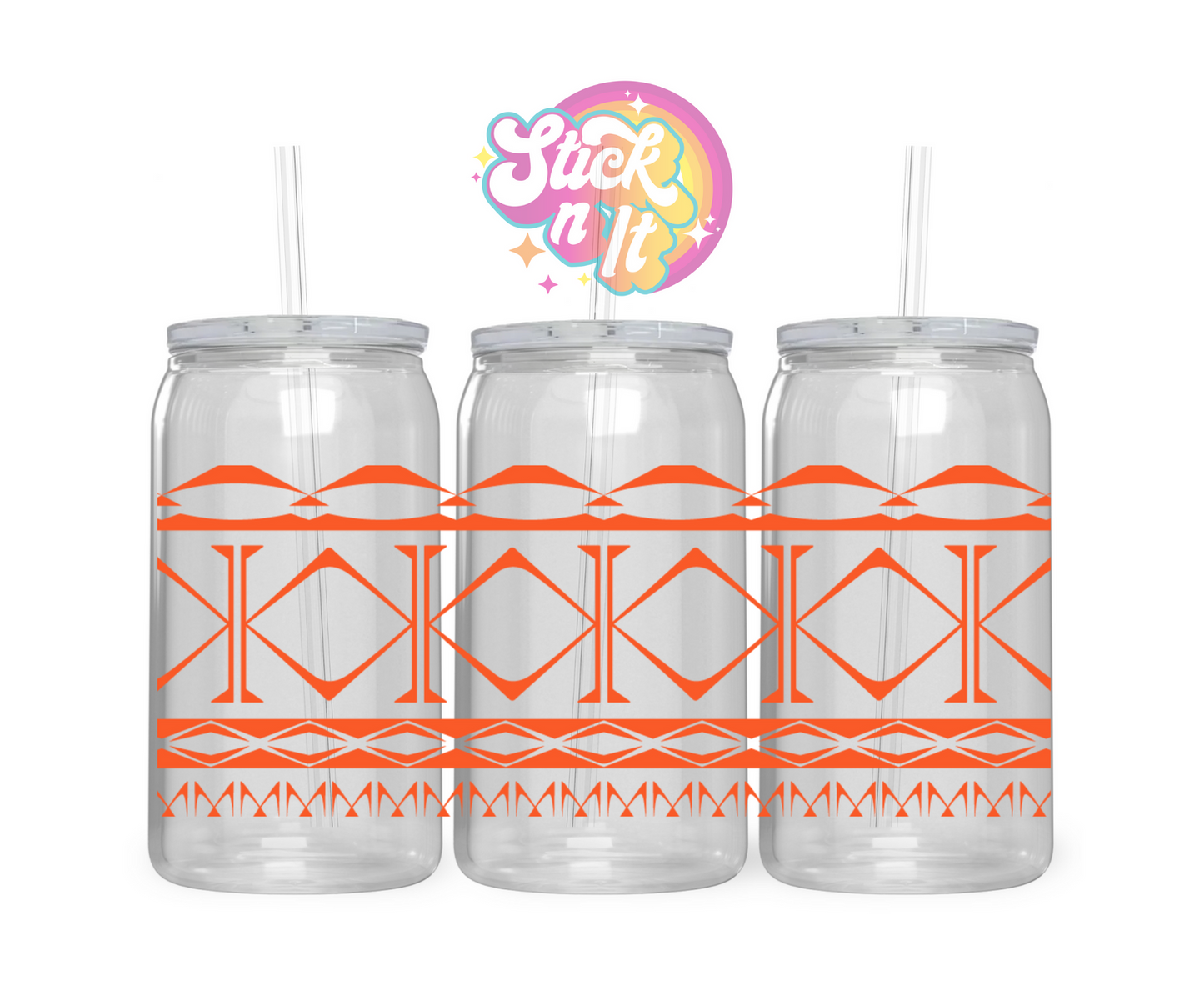 Acrylic cup featuring a Pacific Islands Cook Islands design in orange