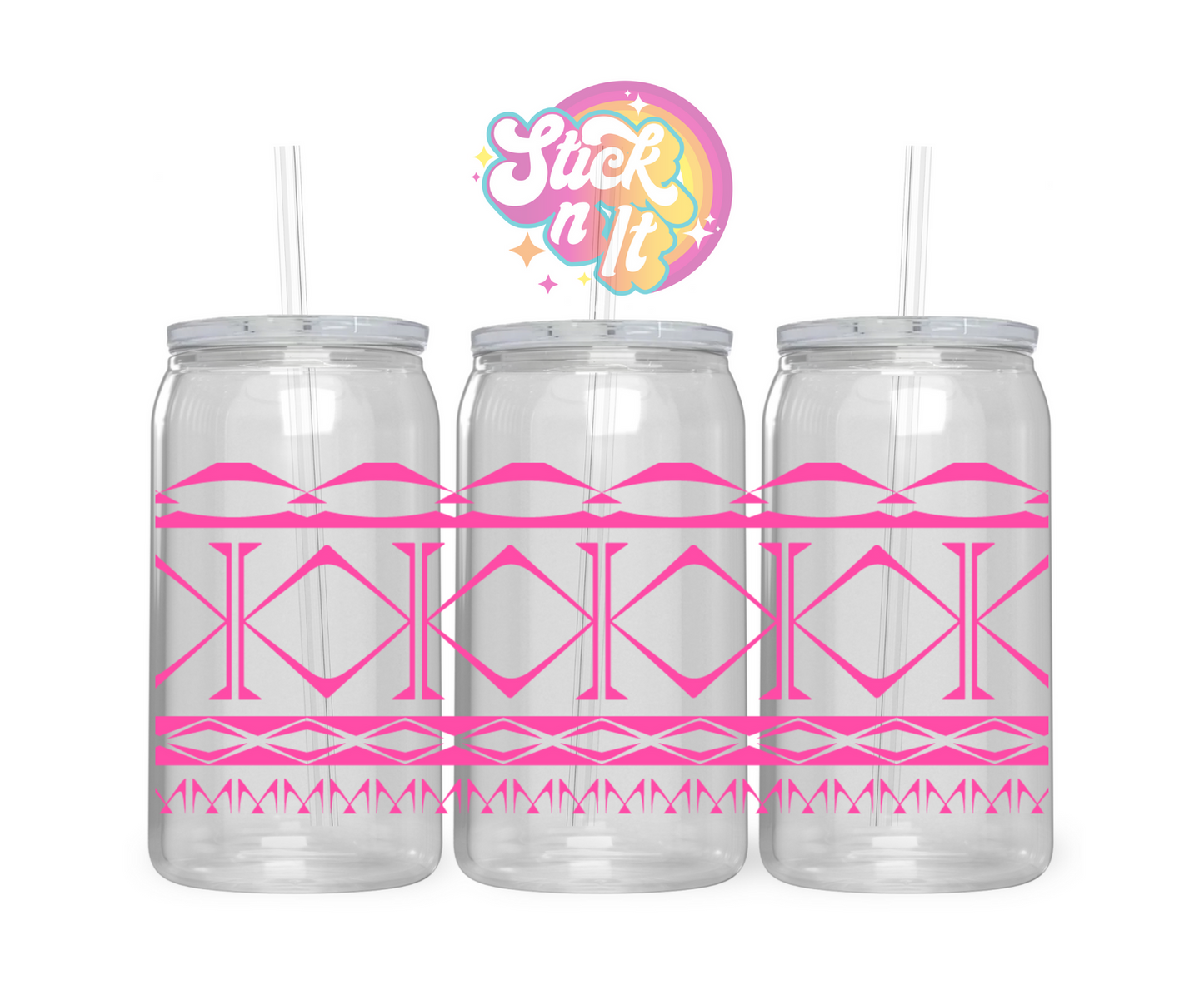 Acrylic cup featuring a Pacific Islands Cook Islands design in pink
