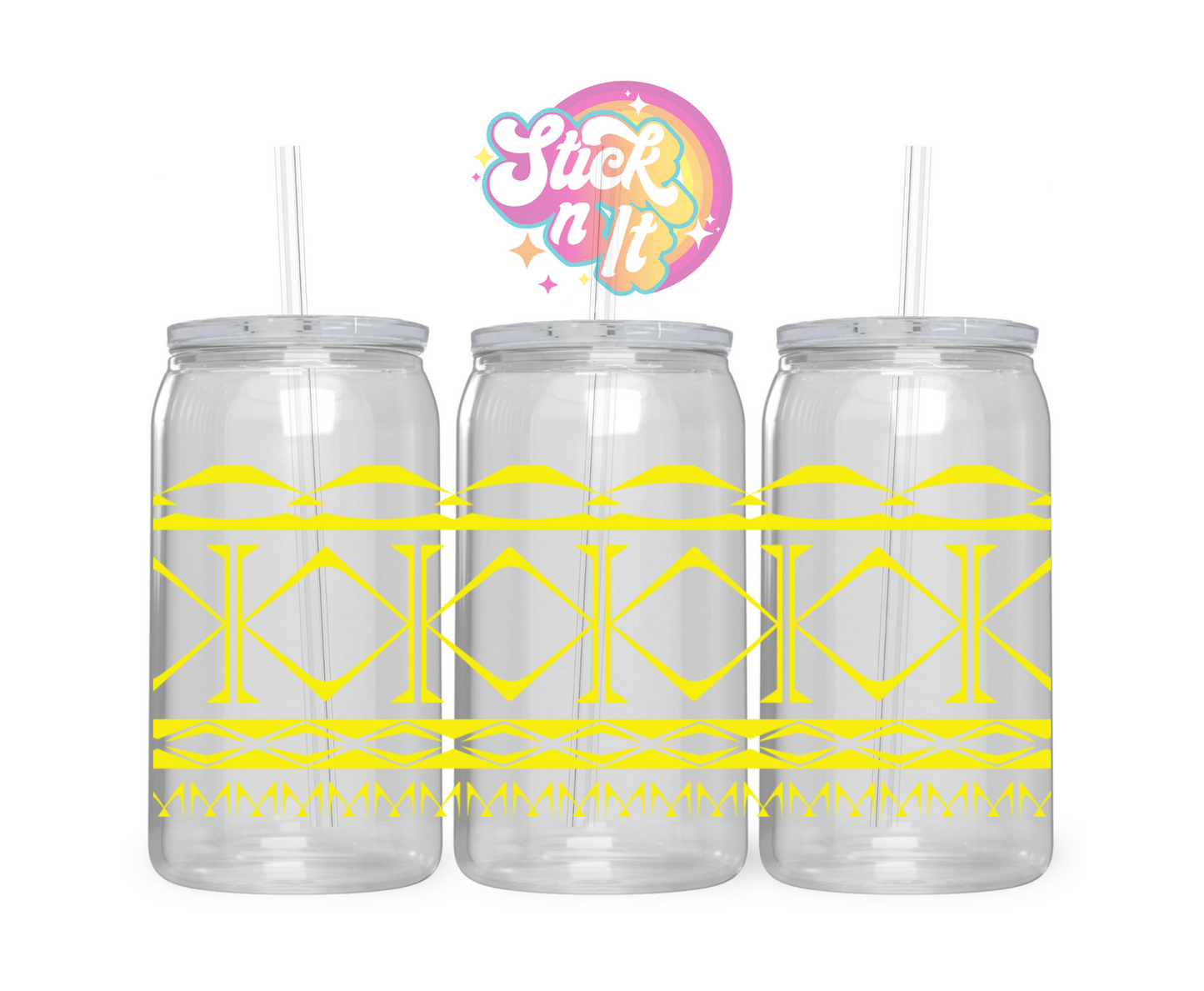 Acrylic cup featuring a Pacific Islands Cook Islands design in yellow