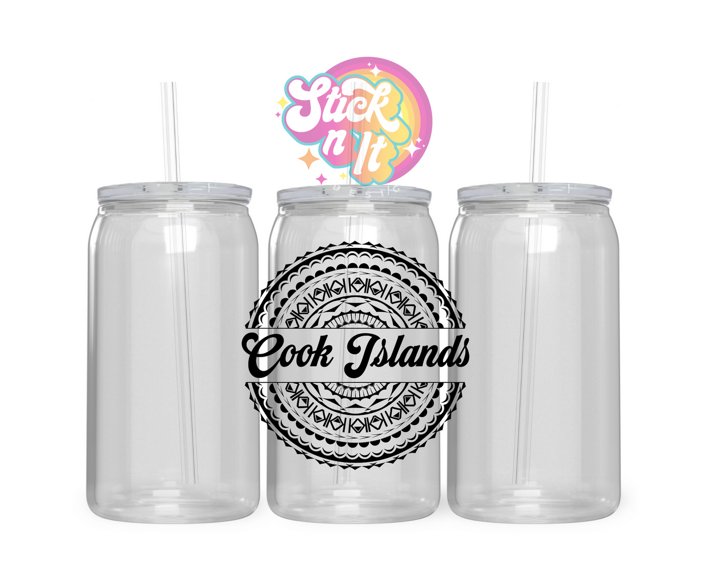 Acrylic cup featuring Polynesian Cook Islands design in black