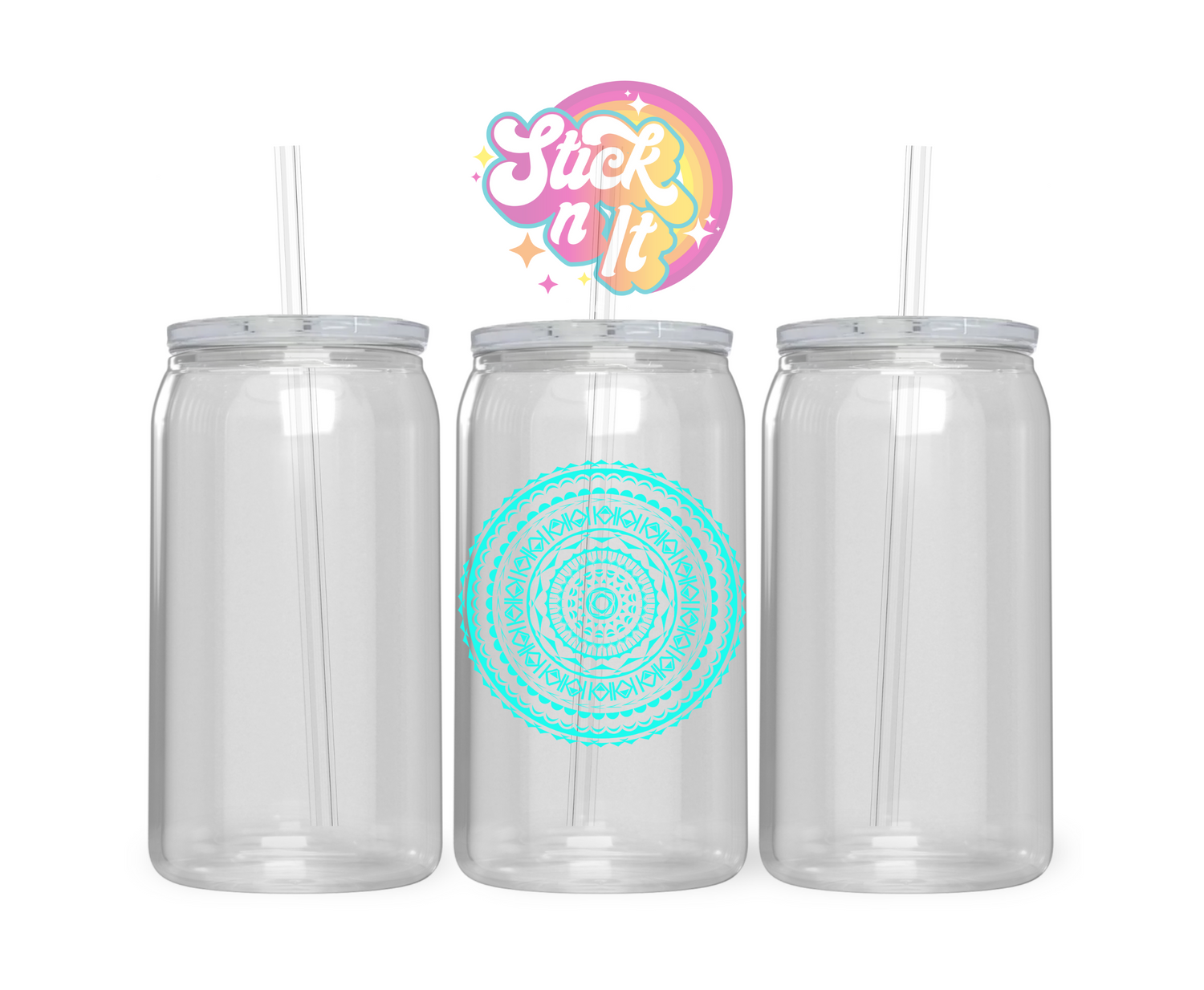 Acrylic cup featuring a round Polynesian Cook Islands design in aqua