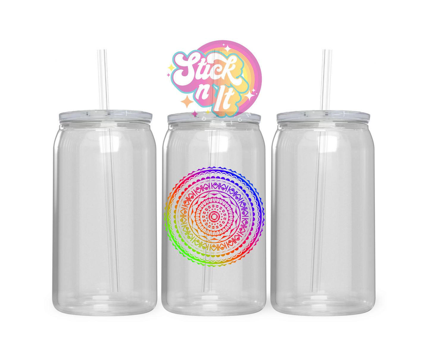 Acrylic cup featuring a round Polynesian Cook Islands design in neon
