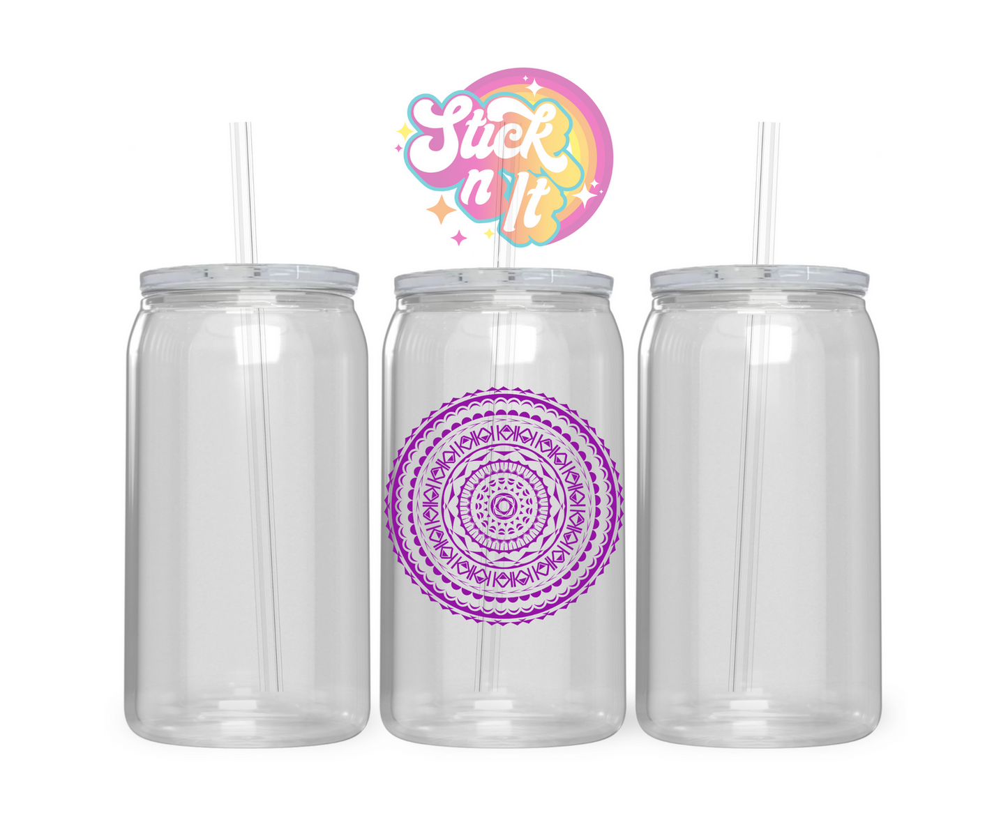 Acrylic cup featuring a round Polynesian Cook Islands design in purple