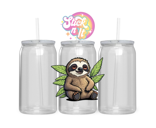 420 themed stainless steel insulated tumbler featuring cannabis and stoned sloth