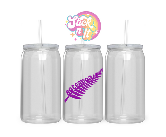 Acrylic cup featuring an Aotearoa inspired fern in purple