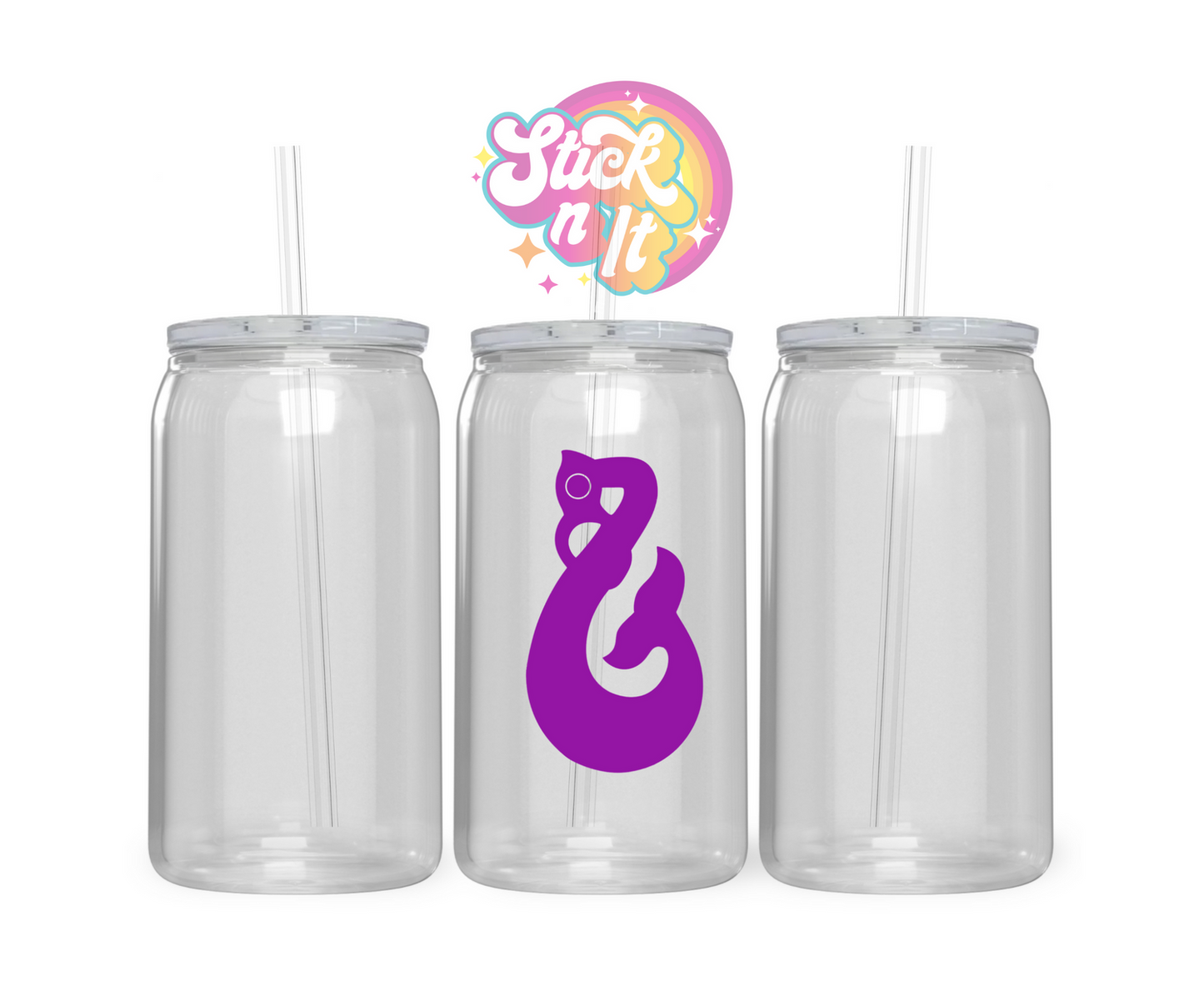 Acrylic cup featuring an Aotearoa inspired manaia in purple