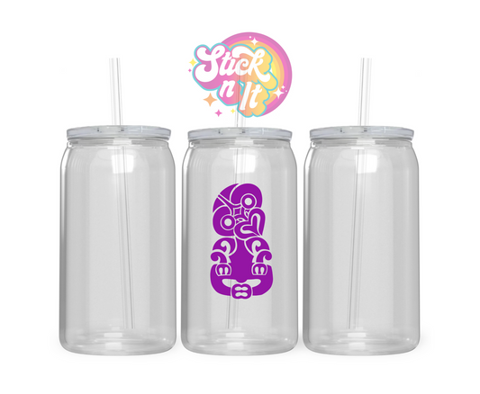 Acrylic cup featuring an Aotearoa inspired tiki in purple