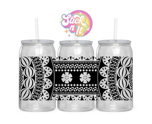 Acrylic cup featuring a Pacific Islands Fiji design in black