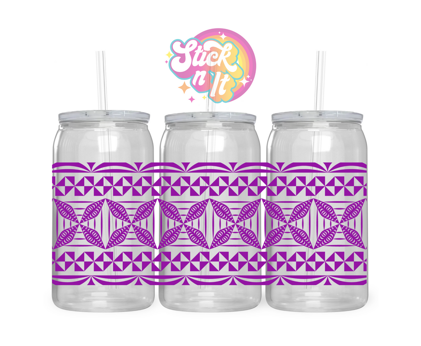 Acrylic cup featuring a Tongan Polynesian design wrap in purple