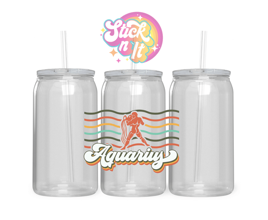 Acrylic cup featuring retro style star sign Aquarius 