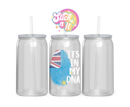 Acrylic cup with watercolour style fingerprint shaped Tuvalu flag with quote It's in my DNA 