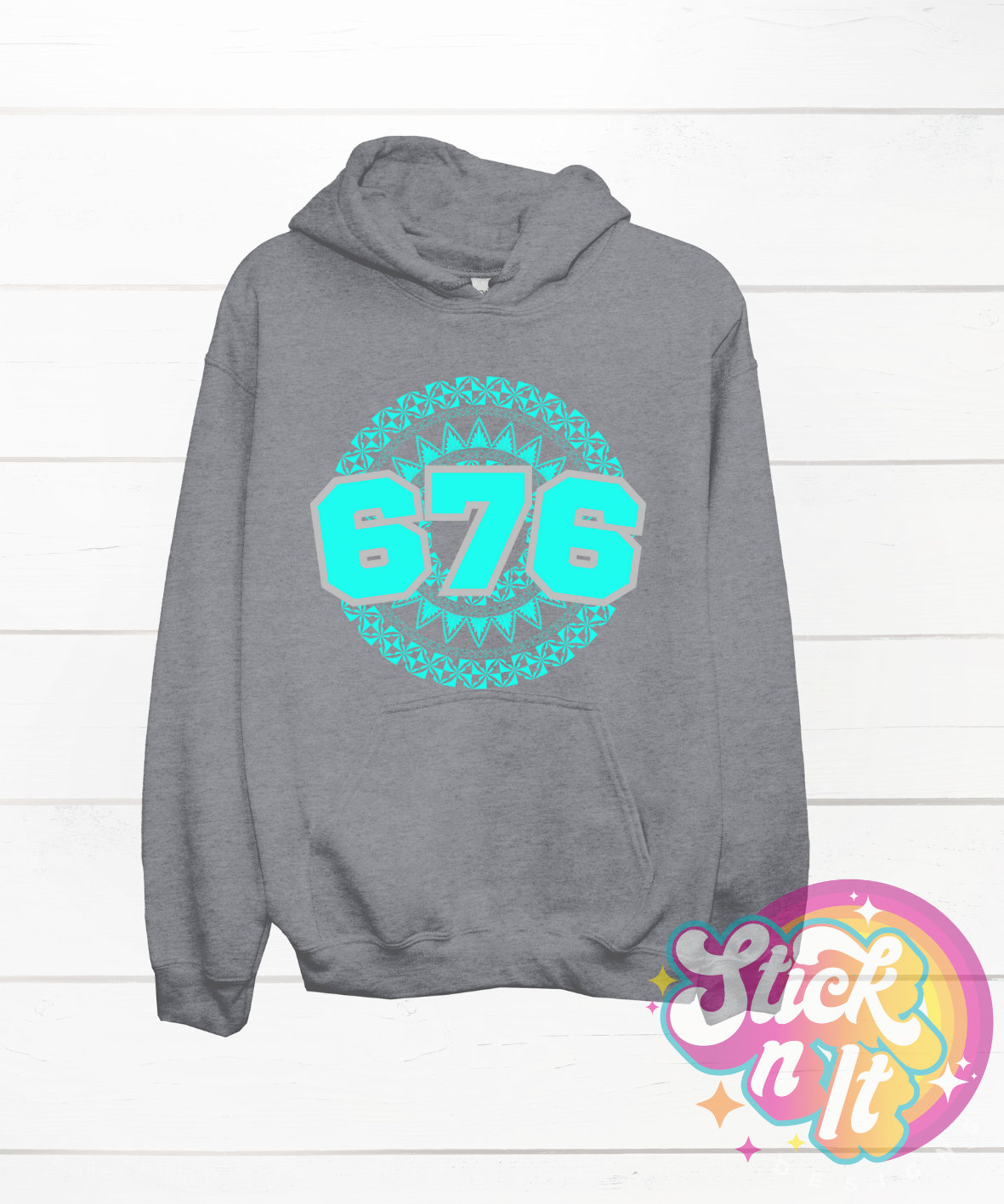 Unisex white hoodie featuring a Polynesian Tonga design with area code 676 in aqua