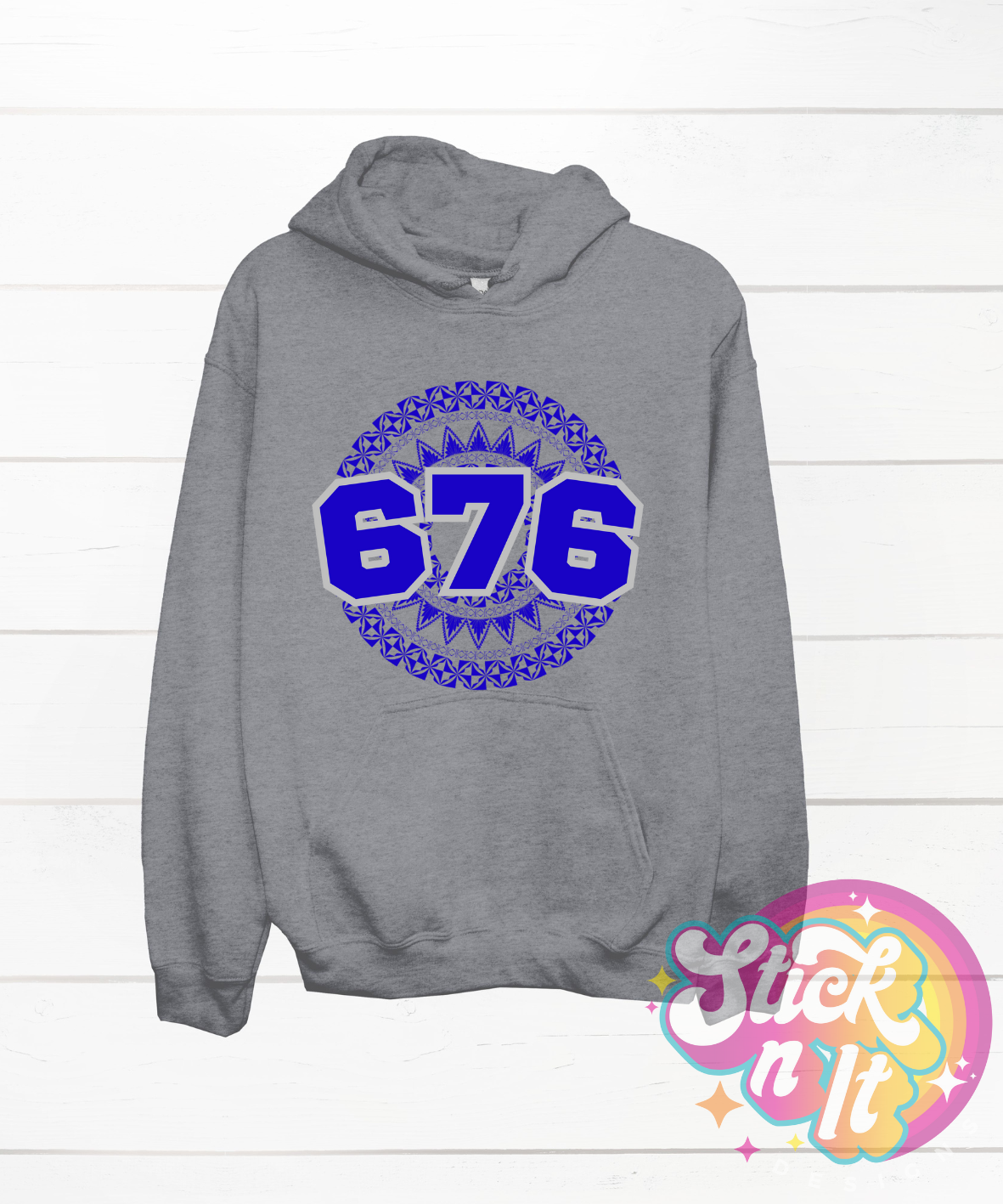 Unisex white hoodie featuring a Polynesian Tonga design with area code 676 in blue