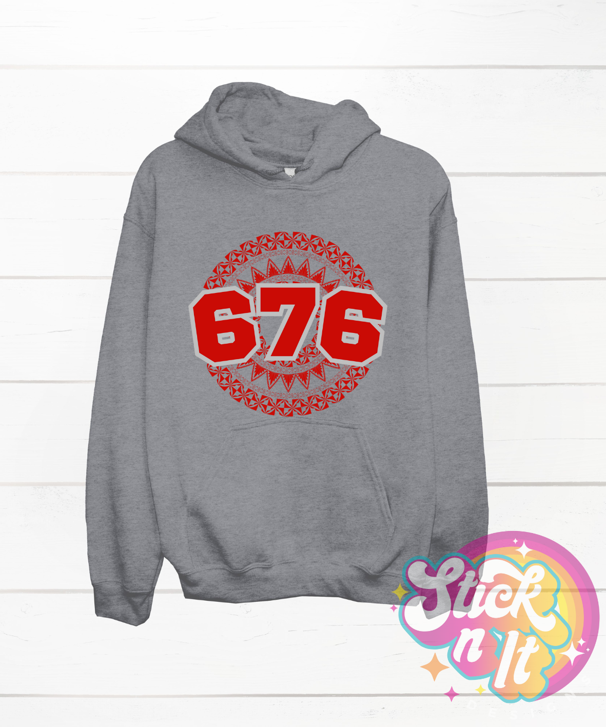 Unisex white hoodie featuring a Polynesian Tonga design with area code 676 in red