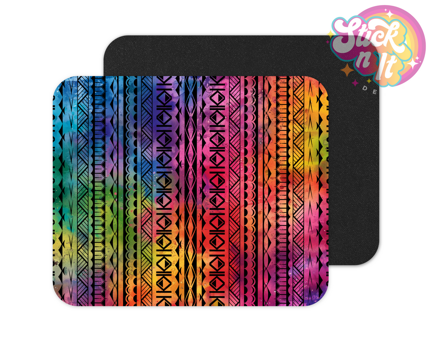 Mouse pad featuring Polynesian Cook Islands design on a bright watercolour background