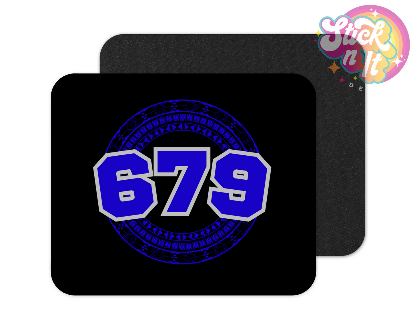 Mouse pad featuring a Pacific Islands Fiji design and area code 679 in blue