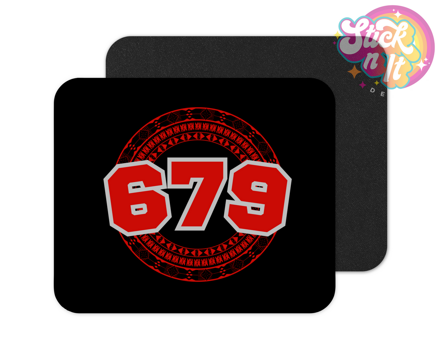 Mouse pad featuring a Pacific Islands Fiji design and area code 679 in red