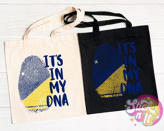 Tote bags featuring quote It's in my DNA with fingerprint shaped Tokelau flag 