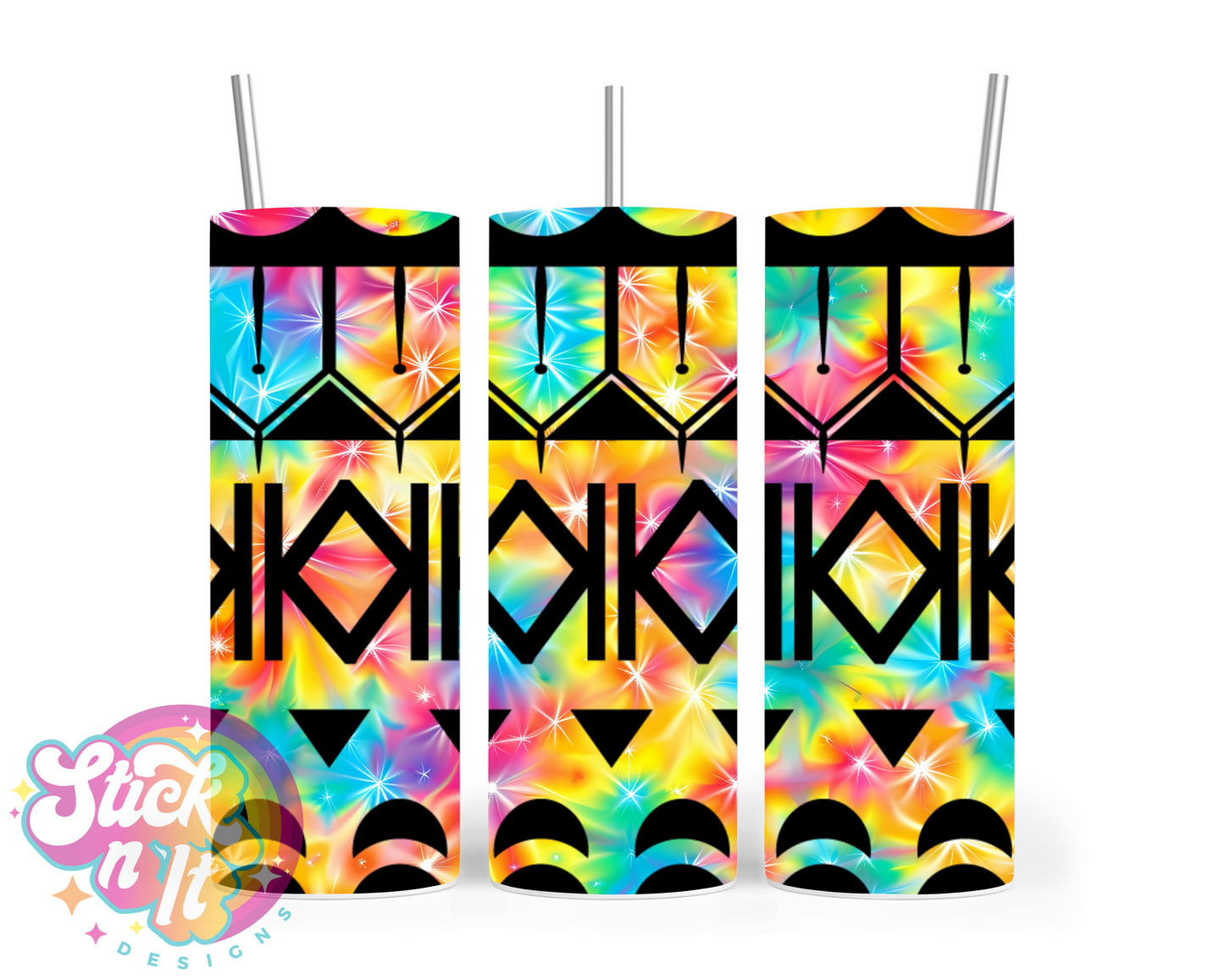 Stainless steel tumbler featuring Pacific Islands Cook Islands design in tie dye