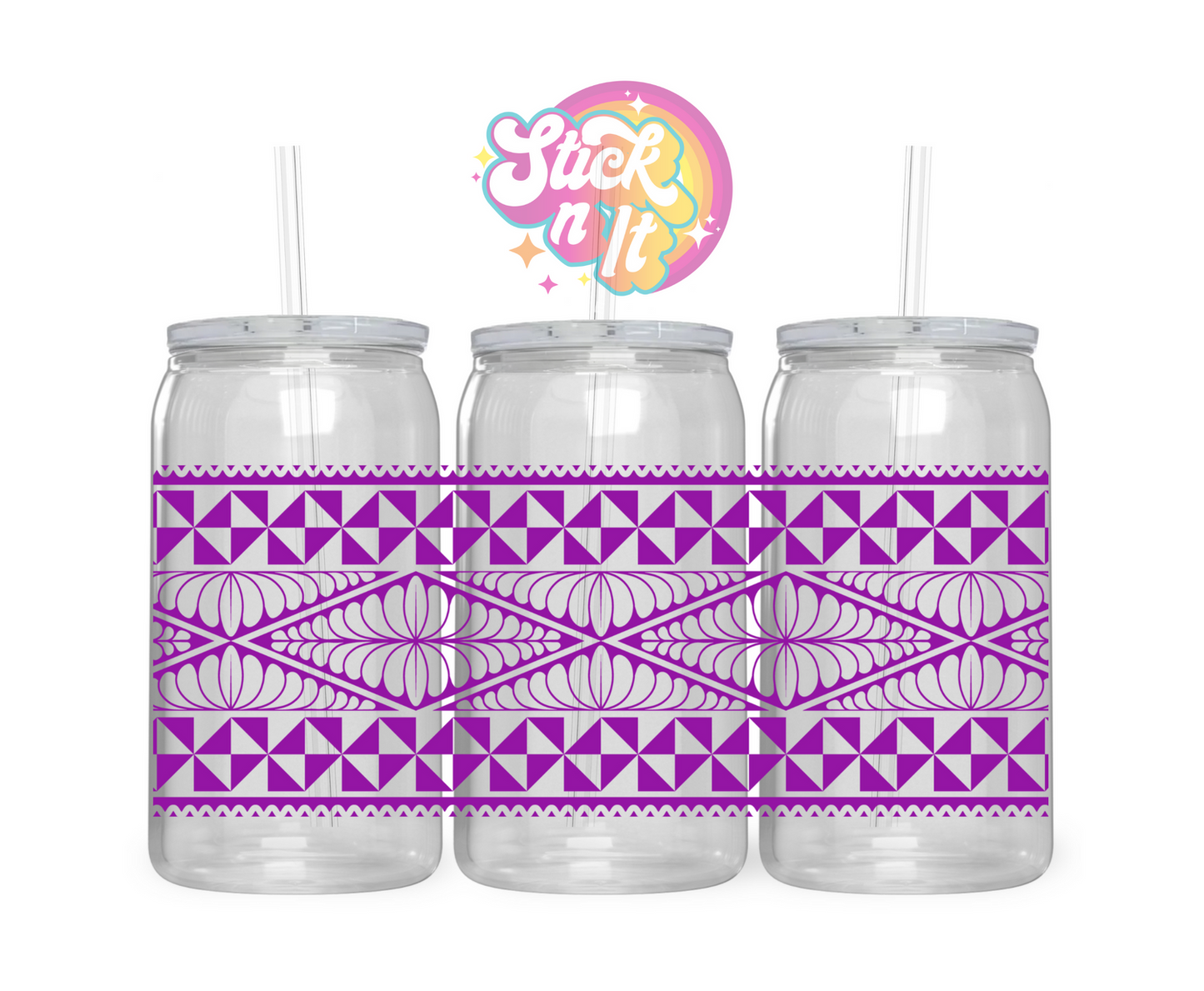 Acrylic cup featuring a Polynesian Tongan design wrap in purple