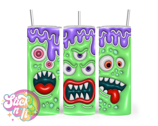 Stainless steel insulated tumbler with monster faces