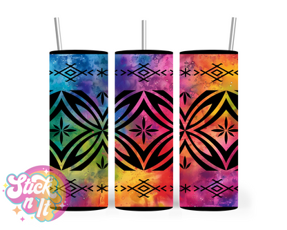 Insulated stainless steel tumbler featuring a Polynesian Tongan design in water colour