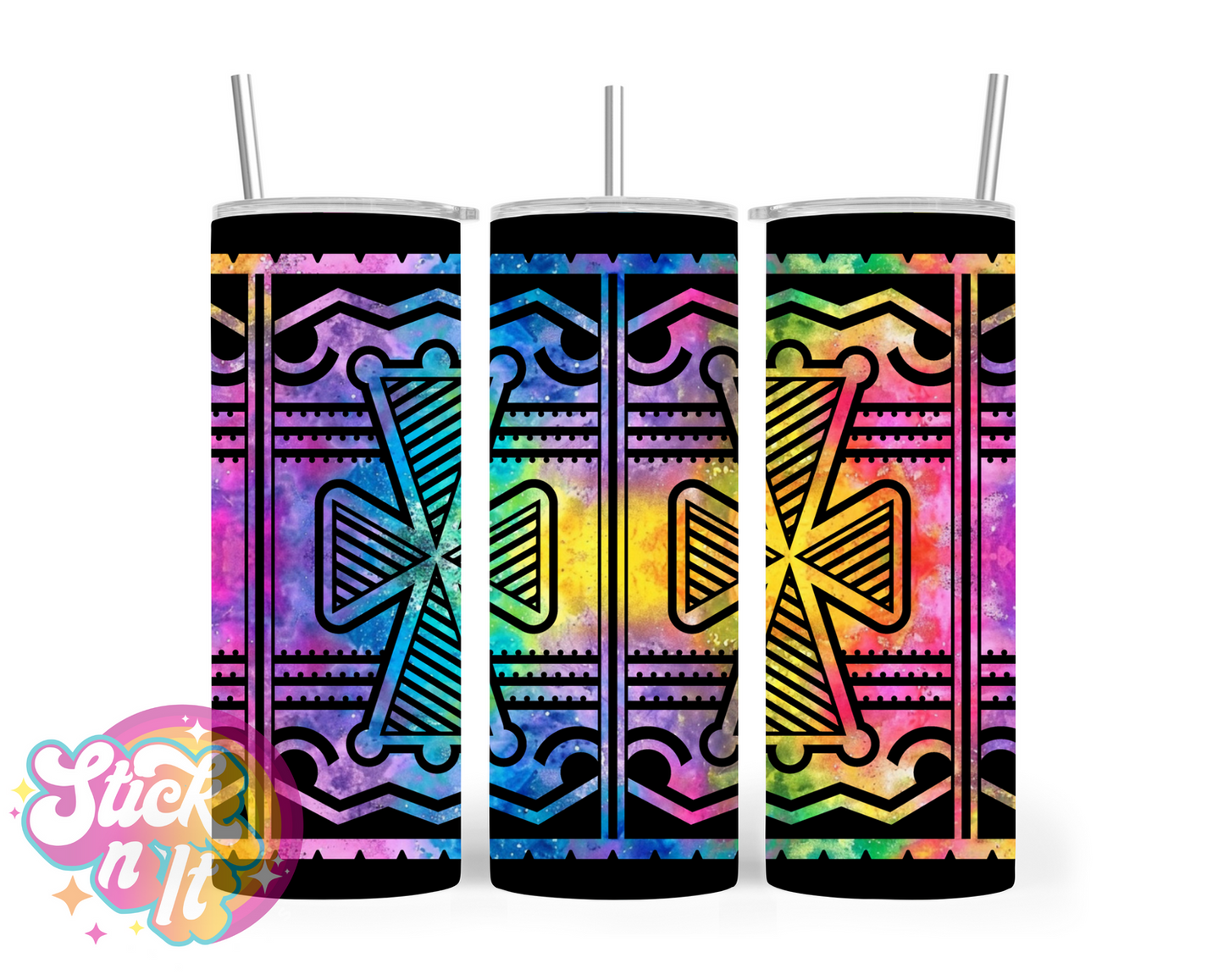 Stainless steel insulated tumbler featuring a white Pacific Islands PNG design in watercolour