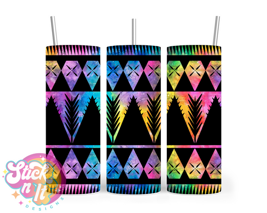 Stainless steel tumbler with Polynesian Niue design on watercolour