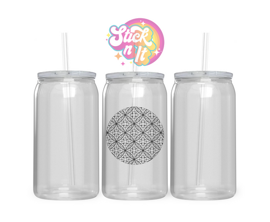 Acrylic cup featuring a round Polynesian Samoa design wrap in black