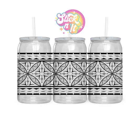 Acrylic cup featuring a Pacific Islands Samoa design in black