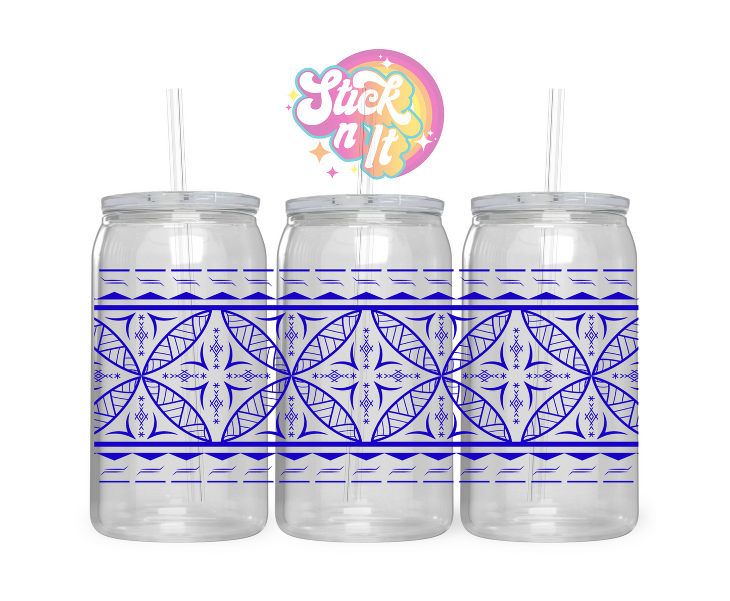 Acrylic cup featuring a Pacific Islands Samoa design in blue