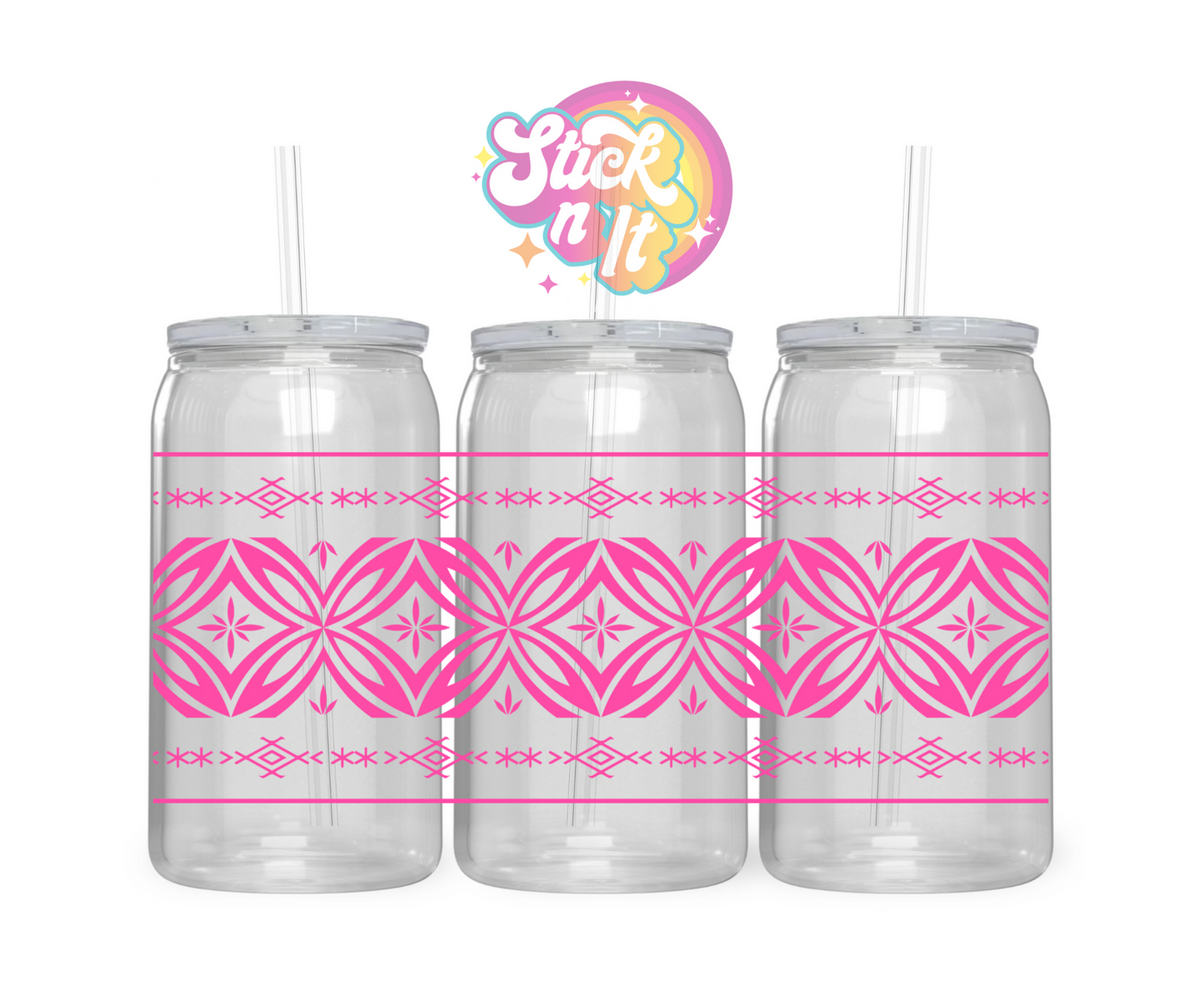 Acrylic cup with straw featuring a Pacific Islands Samoa design in pink