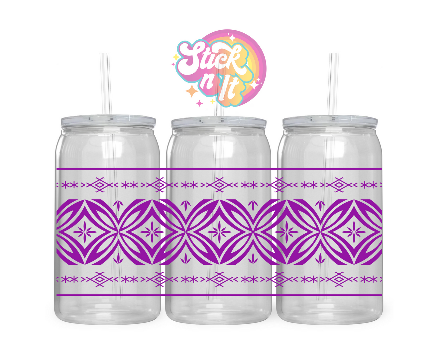 Acrylic cup with straw featuring a Pacific Islands Samoa design in purple