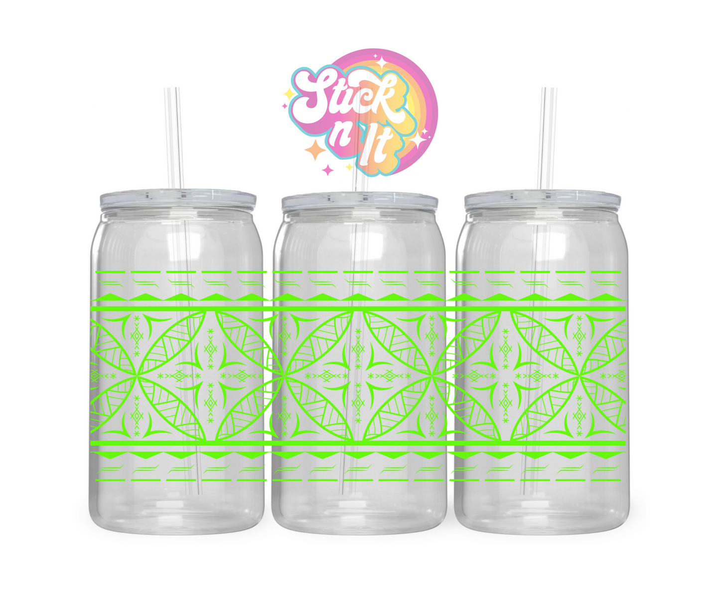 Acrylic cup featuring a Pacific Islands Samoa design in lime