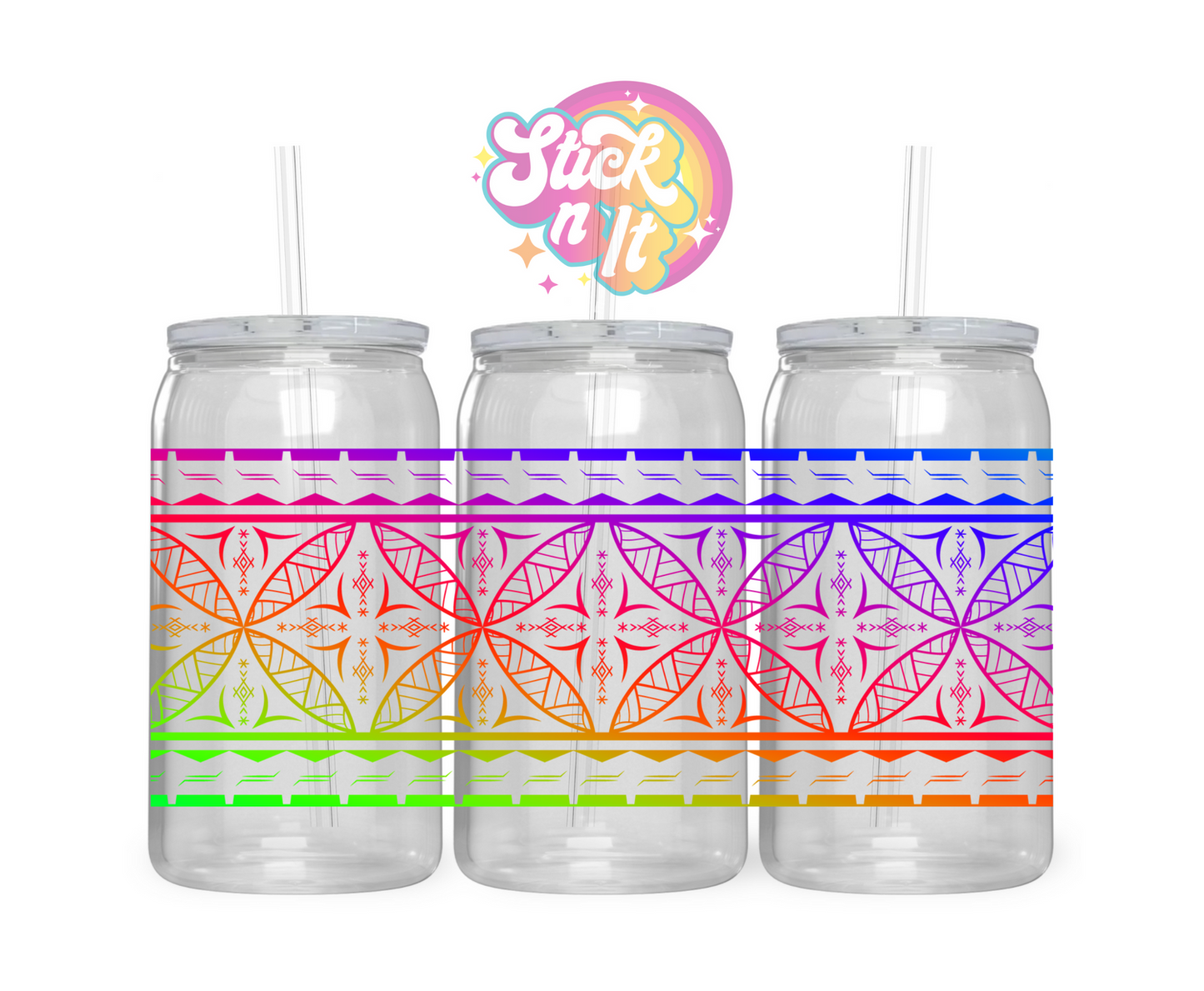 Acrylic cup featuring a Pacific Islands Samoa design in neon